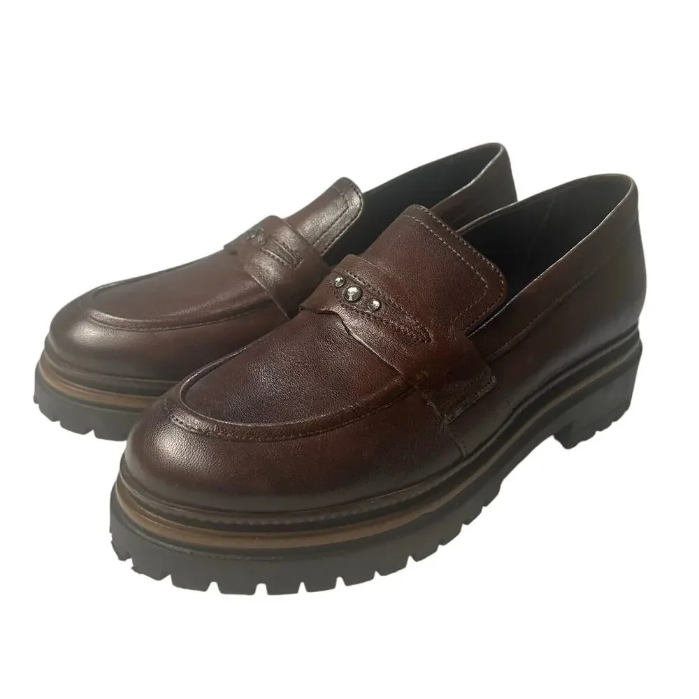 Miz‎ Mooz Damian Women's Brown Platform Leather Loafers Size 40 EUC Academia